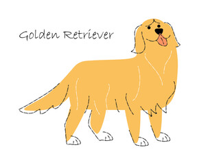 Golden Retriever . Cute dog cartoon characters . Flat shape and line stroke design . Vector illustration .