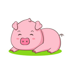 Cute pig cartoon character sleeping. Adorable animal concept design. Isolated white background. Vector art illustration.