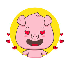 Cute pig cartoon character falling in love expression. Adorable animal concept design. Isolated white background. Vector art illustration.