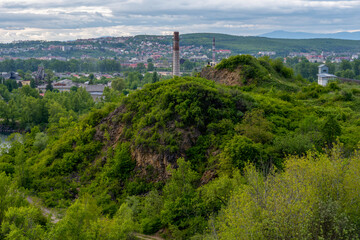 mountain in the background of the city, industrial landscape