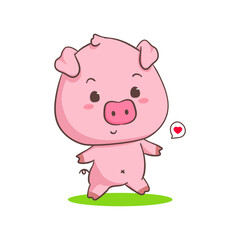 Obraz na płótnie Canvas Cute pig cartoon character walking. Adorable animal concept design. Isolated white background. Vector art illustration.
