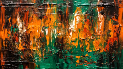 Orange and green oil paint texture on canvas, background, generative AI.