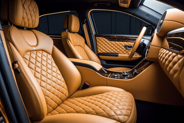 Modern interior of premium car with leather seats. generated ai