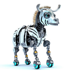 Fototapeta na wymiar Cute zebra robot, robotic animal isolated over white background. Created with generative Ai