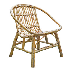Weave chair handmade or Old rattan chair isolated. png transparency
