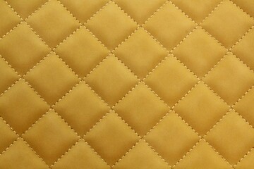 Close-up texture of beige stitched threads leather with seam background. Rhombus pattern for interior car, sofa, wall covering, headboard. Natural material on furniture backdrop. Classic design