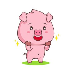 Fototapeta na wymiar Cute pig cartoon character with excited expression. Adorable animal concept design. Isolated white background. Vector art illustration.