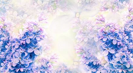 Floral blue  spring background. Background of lilac flowers. A postcard for a holiday, anniversary, celebration. Nature.