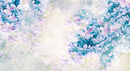 Floral turquoise  spring background. Background of lilac flowers. A postcard for a holiday, anniversary, celebration. Nature.