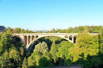 Fototapeta na wymiar Luxembourg city, Luxembourg - July 4, 2019: Adolf Bridge