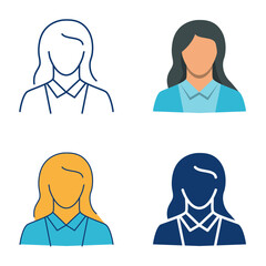 Businesswoman icon set in flat and line style