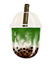 Watercolor Painting of Bubble Green Tea