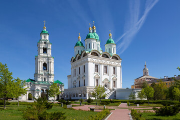 View of the Astrakhan Kremlin with the Cathedral of the Assumption and the over the bell tower on a...