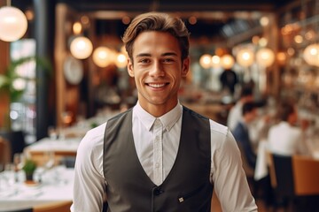 Portrait a waiter smiling confident AI Generative