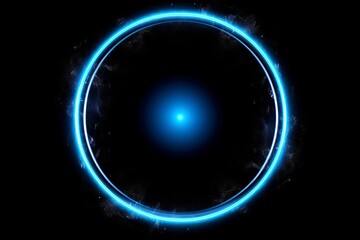 Fototapeta premium Captivating Circle Light Frame in Blue on Black Background - A Mesmerizing Visual Delight for Your Home Decor, Generative AI.