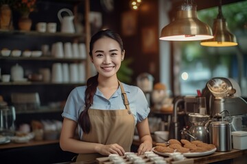 Portrait asian waitress smiling confident AI Generative