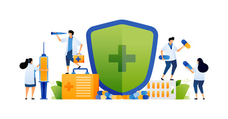 SVG Illustration of doctor prescribing medicine with protective shield for safety. Medical professional with protective shield and prescription. Can use for web, website, apps, poster, PNG transparent