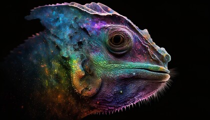 a chameleon head with a galaxy background