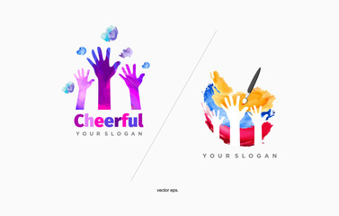 Colorful cheerful Child Hand Care Logo with a brush Template vector, logo vector, Education logo designs template, design concept, logo, logotype element for template, 