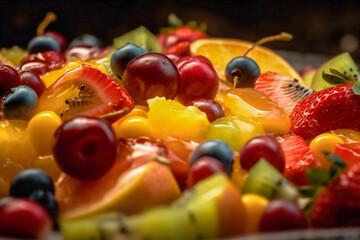 Delicious fresh fruits salad closeup. Created with Generative AI technology.
