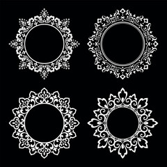 Set of decorative frames Elegant vector element for design in Eastern style, place for text. Floral black and white borders. Lace illustration for invitations and greeting cards.