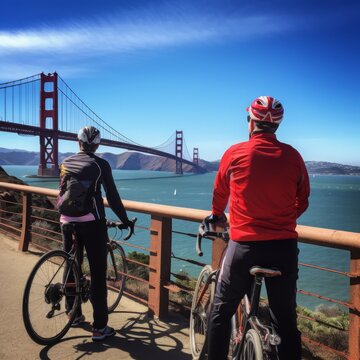 Cyclists watching Golden Gate Brifge