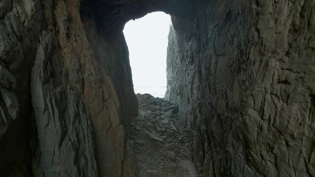 Torghatten in Norway flying through a hole in the mountain