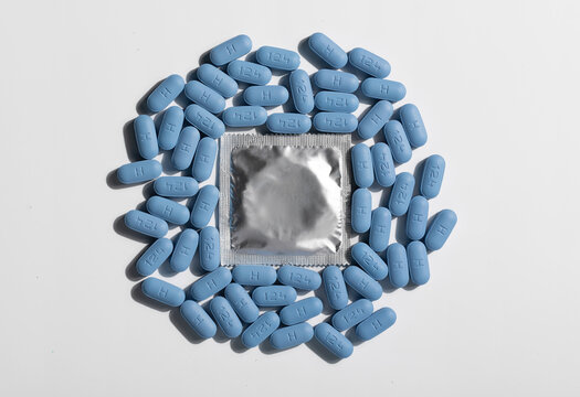 Close up of different pills for the hiv infection treatment. PrEP Pills for Pre-Exposure Prophylaxis to help protect people from HIV.