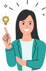 Fototapeta na wymiar illustration finding ideas concept. business woman holding a light bulb for innovation idea concept. creative bulb idea concept