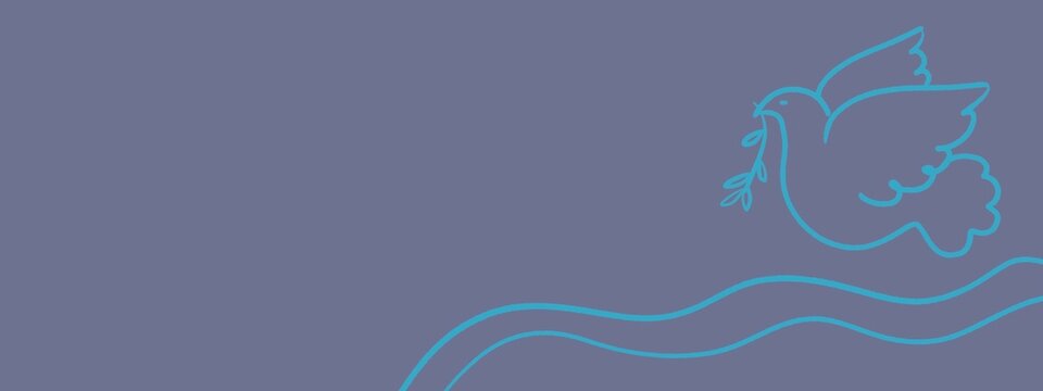 Disegno grafico colomba pasquale pace libert&agrave; purezza innocenza. Fede amore speranza. Web banner lungo Pentecoste, Natale, Pasqua azzurro 