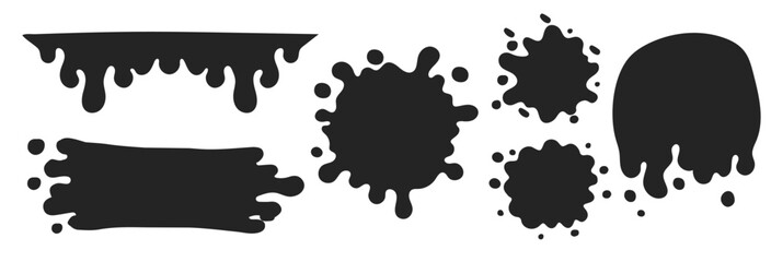 Hand drawn cat splash set and pile of splashes of various shapes. Cut out isolated vector illustration for your sticker, label, banner, design icon. The drawing elements are drawn by brush-pen ink.