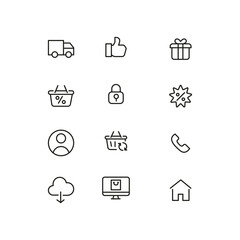 Online shopping application Interface related icon set. Website sign, line style icon.