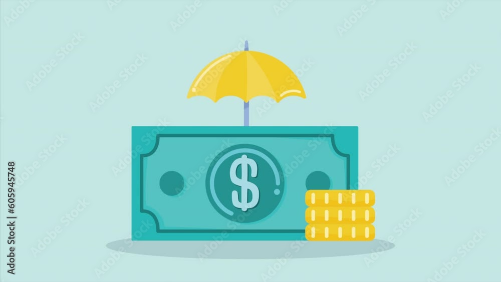 Wall mural money with umbrella insurance service animation