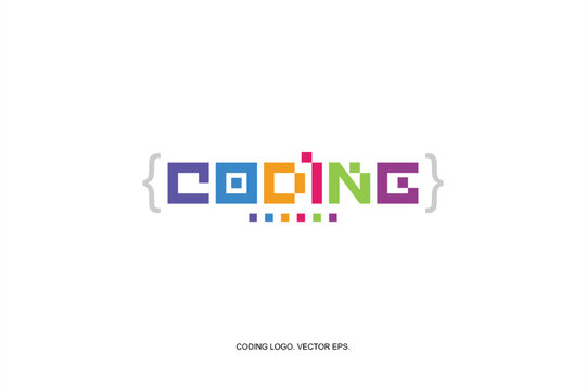logo coding vector colorful illustration. Digital code logo, code icon, kids coding. coding. programmer logo icon vector