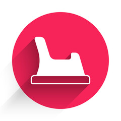 White Baby potty icon isolated with long shadow background. Chamber pot. Red circle button. Vector