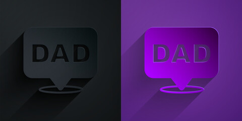 Paper cut Speech bubble dad icon isolated on black on purple background. Happy fathers day. Paper art style. Vector