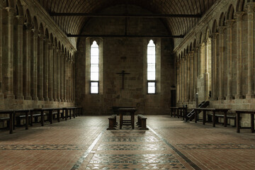 Interior shot of the Abbey on St Mont Michel in France