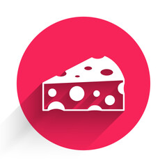 White Cheese icon isolated with long shadow background. Red circle button. Vector