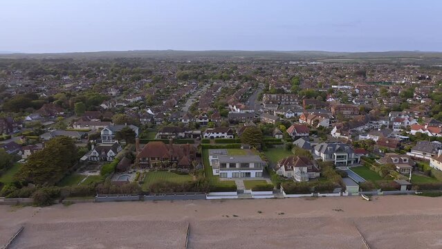 East Preston in West Sussex a beautiful village on the Southern coast of England, aerial video.