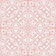 Pink and white vector classic pattern. Seamless abstract background with vintage elements. Orient pattern. Ornament for wallpapers and packaging