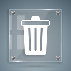White Trash can icon isolated on grey background. Garbage bin sign. Recycle basket icon. Office trash icon. Square glass panels. Vector