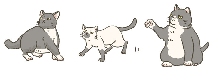 ネコの手描き風イラストのセット