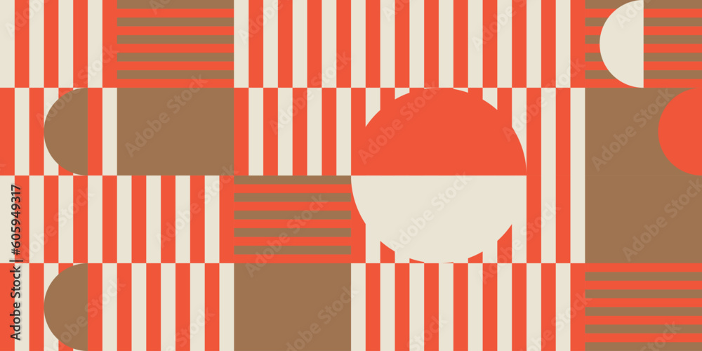 Fototapete Modern vector abstract  geometric background with circles, rectangles, squares and stripes  in retro Bauhaus style. Pastel colored