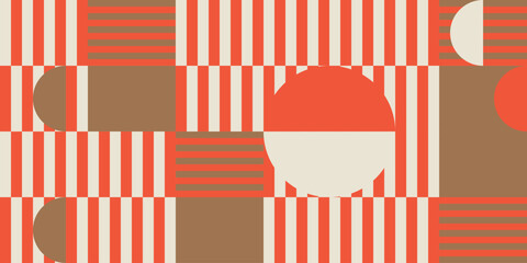 Modern vector abstract  geometric background with circles, rectangles, squares and stripes  in retro Bauhaus style. Pastel colored