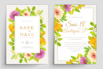 wedding card with beautiful pink and green watercolor floral