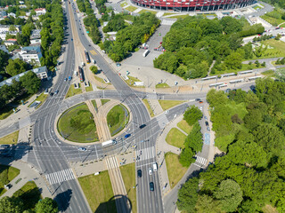 widok z lotu ptaka na rondo Waszyngtona w Warszawie  © Arkadiusz