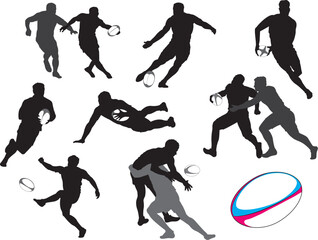 The Set of Rugby Player Silhouettes 