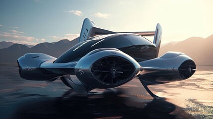 Explore the future of transportation with the revolutionary concept of a flying car. Generated by AI.