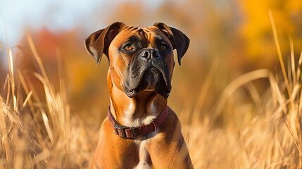Cute boxer dog standing in a park