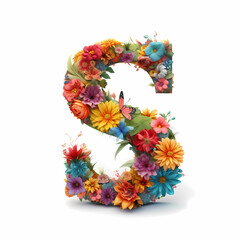 The capital letter S is made of flowers and butterflies, flowers wrapped letter, Floral Letter, Generative AI